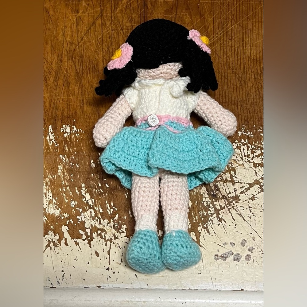Handmade Crochet Doll with Blue Dress - Picture 3 of 6
